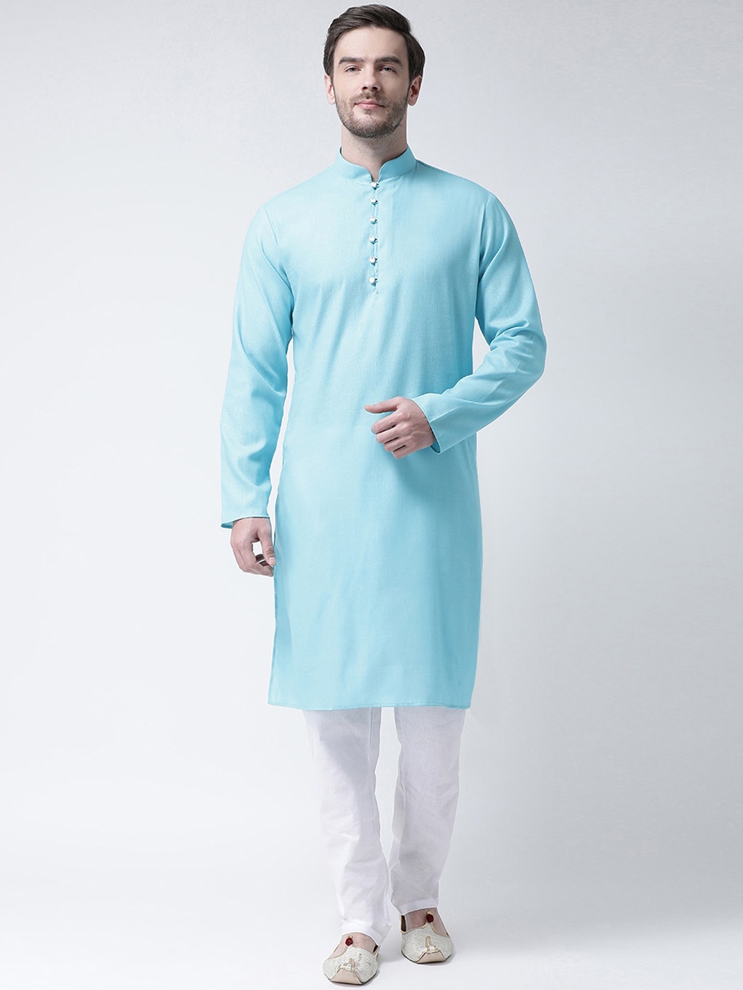 

SG LEMAN Men Turquoise Blue Regular Kurta with Pyjamas