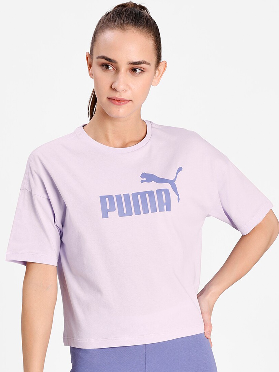 

Puma Women Lavender Essentials Logo Relaxed Fit Cropped Pure Cotton T-shirt