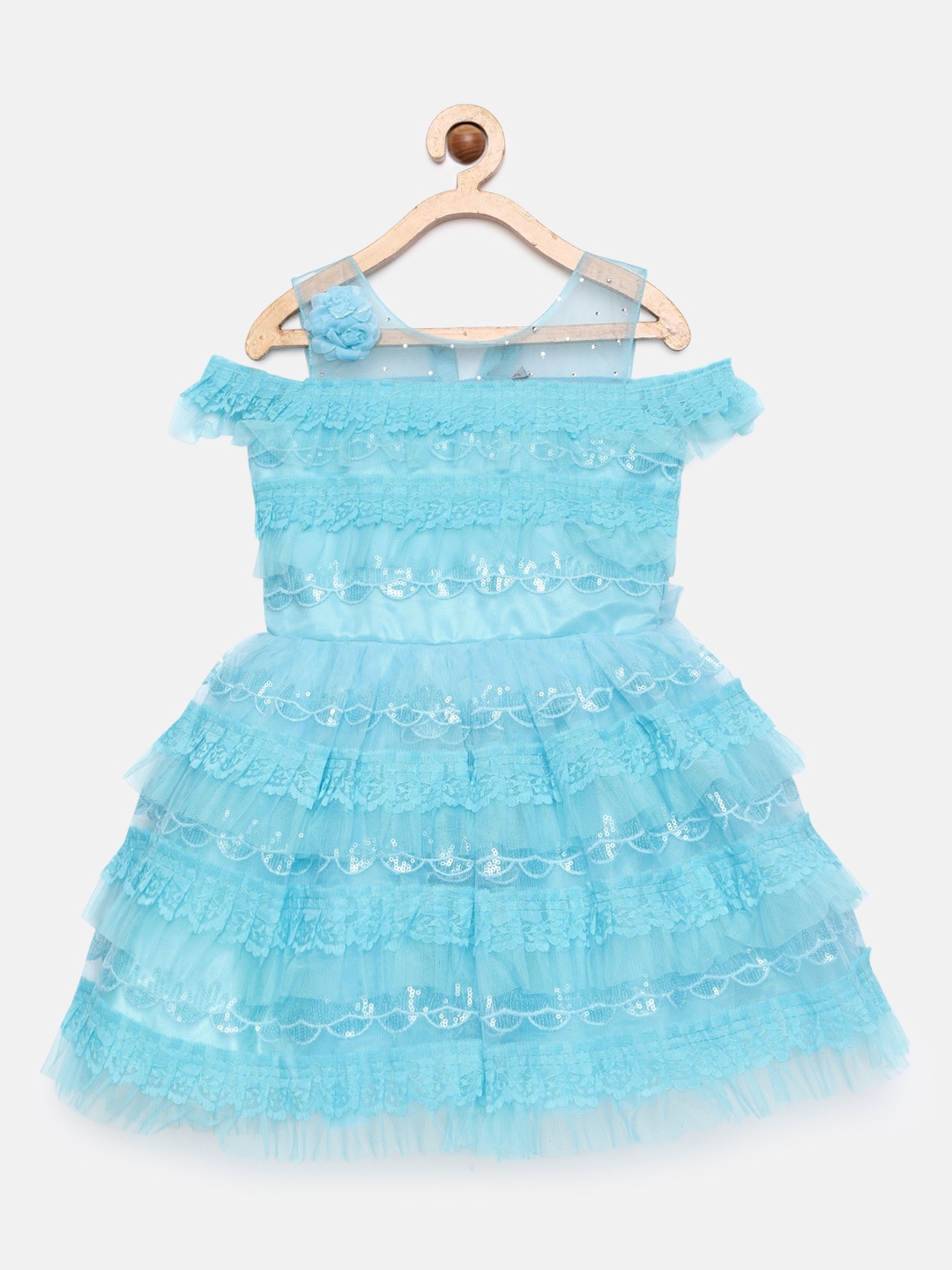 

Enfance Turquoise Blue Floral Layered Net Dress