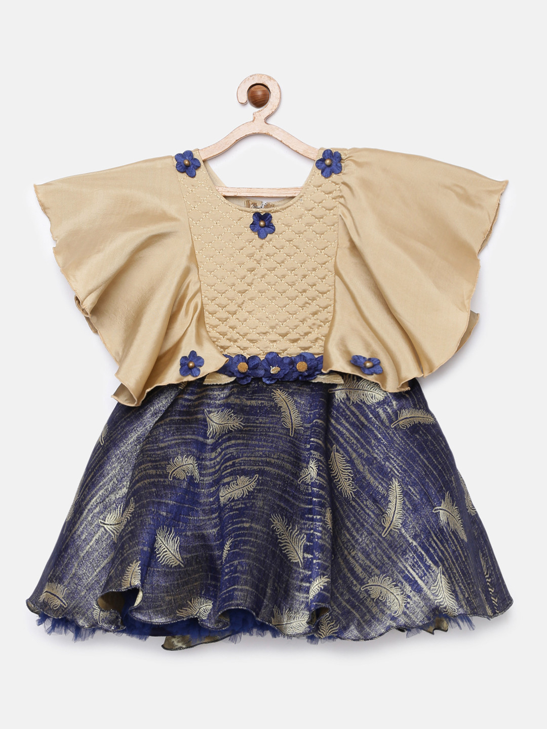

Enfance Navy Blue & Beige Floral Net Dress