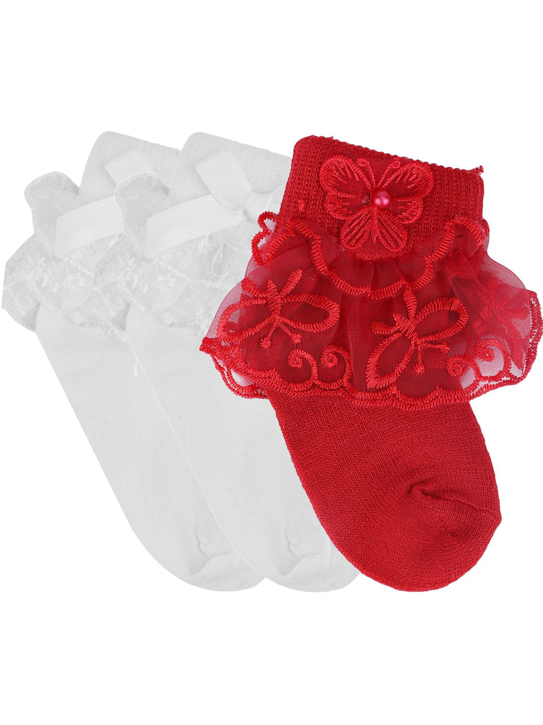

N2S NEXT2SKIN Infant Girls Pack Of 3 Assorted Super Combed Cotton Above Ankle-Length Socks