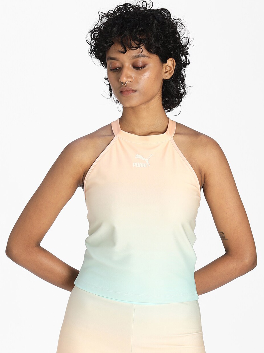 

Puma Women Pink & Blue Gloaming AOP Bra Top