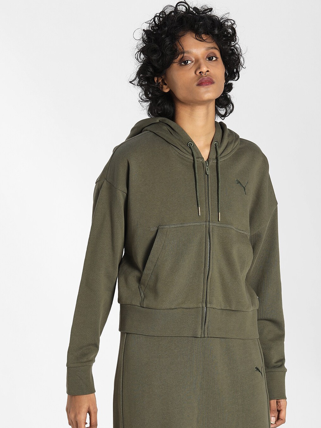 

Puma Women Green Crop Outdoor Full-Zip Hoodie TR Sporty Jacket