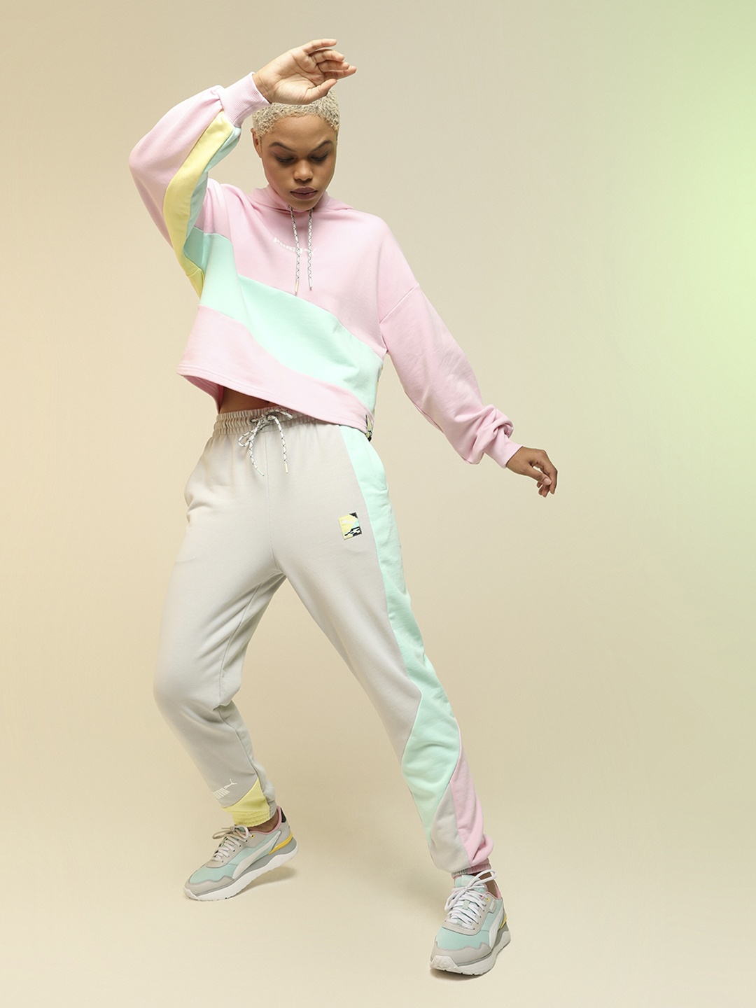 

Puma Women Grey & Green Colourblocked INTL Track Pants TR