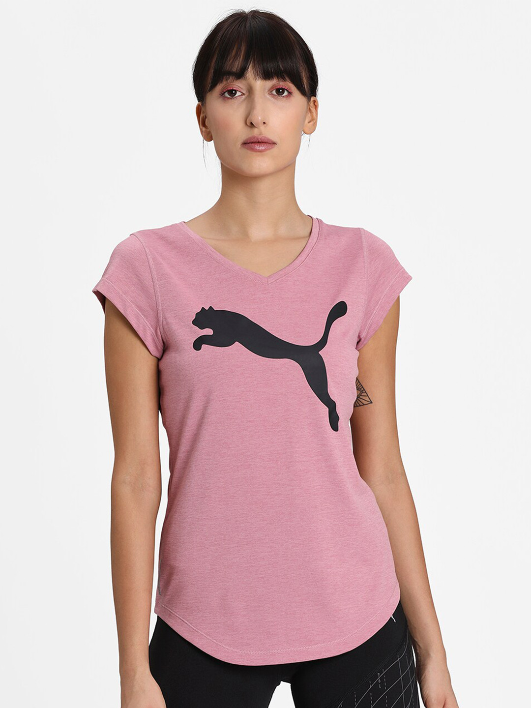 

Puma Women Pink Heather Cat V-Neck T-shirt