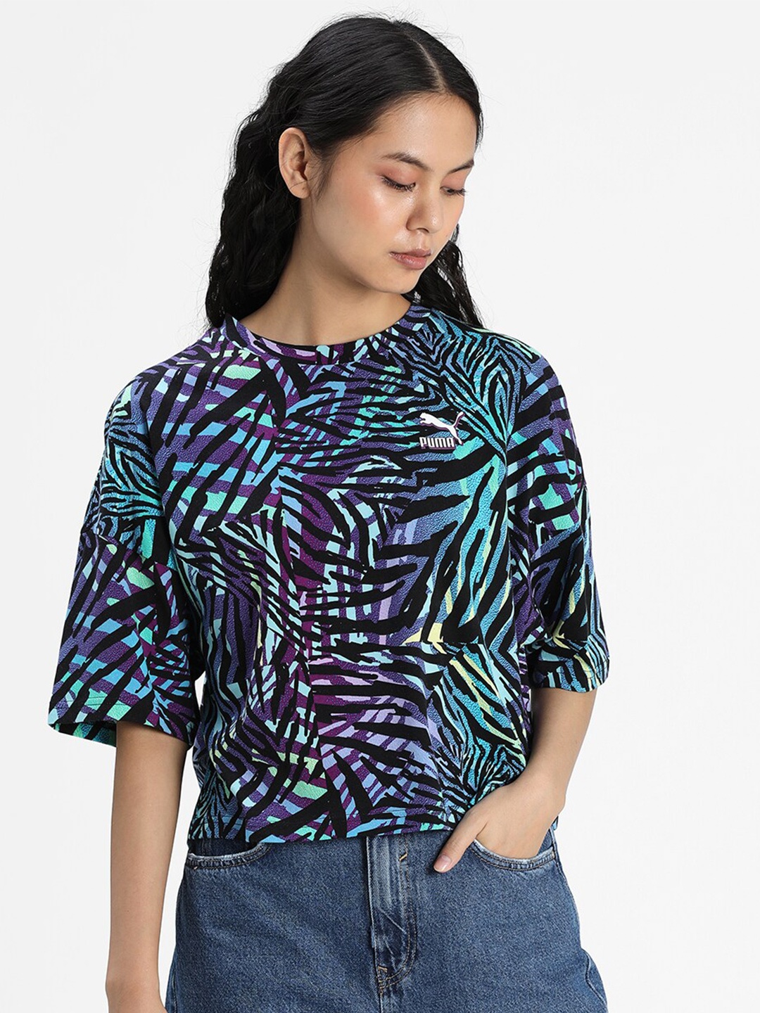 

Puma Women Purple Printed CG Boyfriend T-Shirt