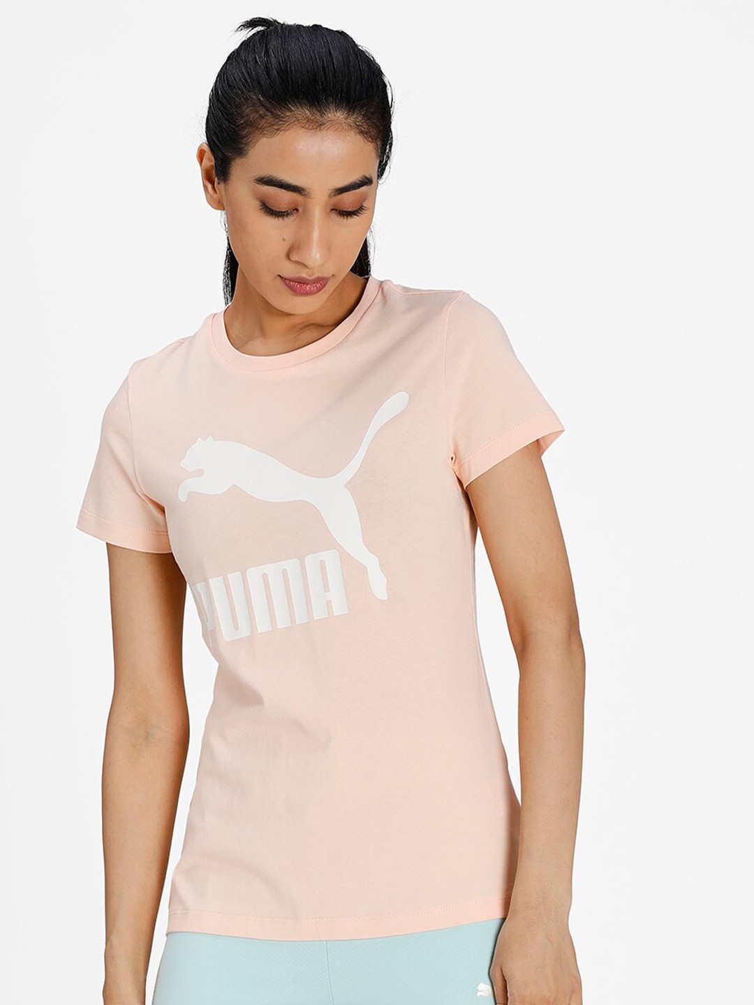 

Puma Women Peach-Coloured & White Classics Logo Tee