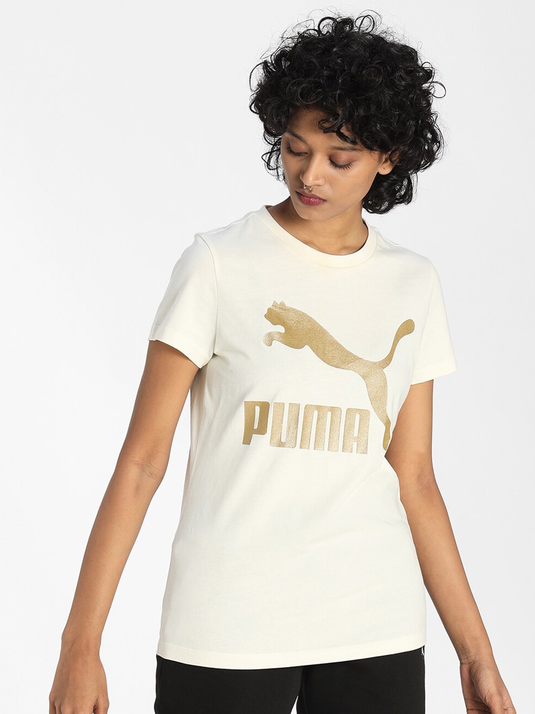 

Puma Women Cream-Coloured Classics Logo Tee