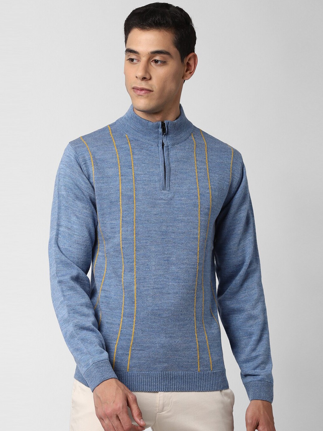 

Peter England Casuals Men Blue & Yellow Striped Pullover