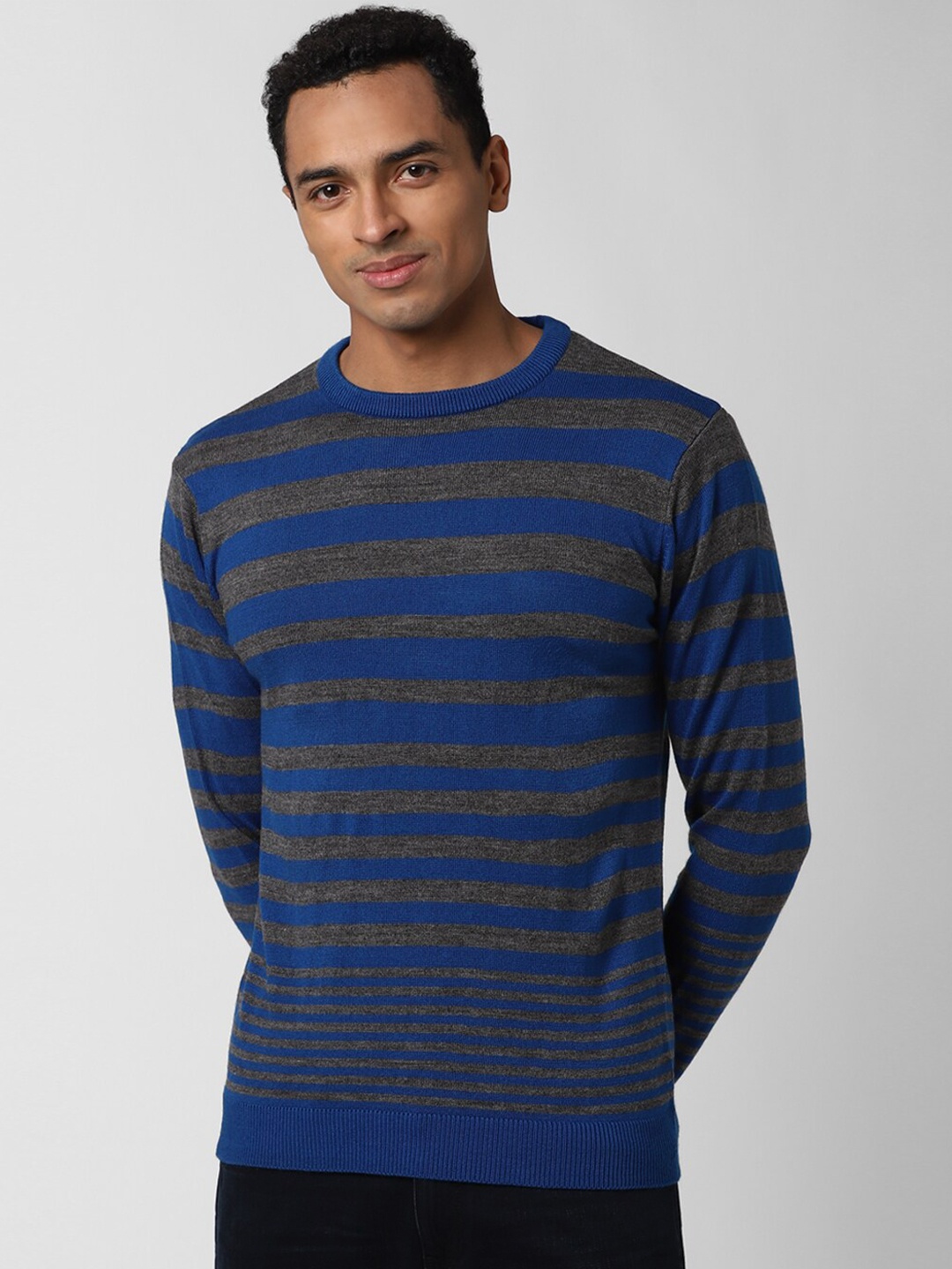 

Peter England Casuals Men Blue & Grey Striped Pullover