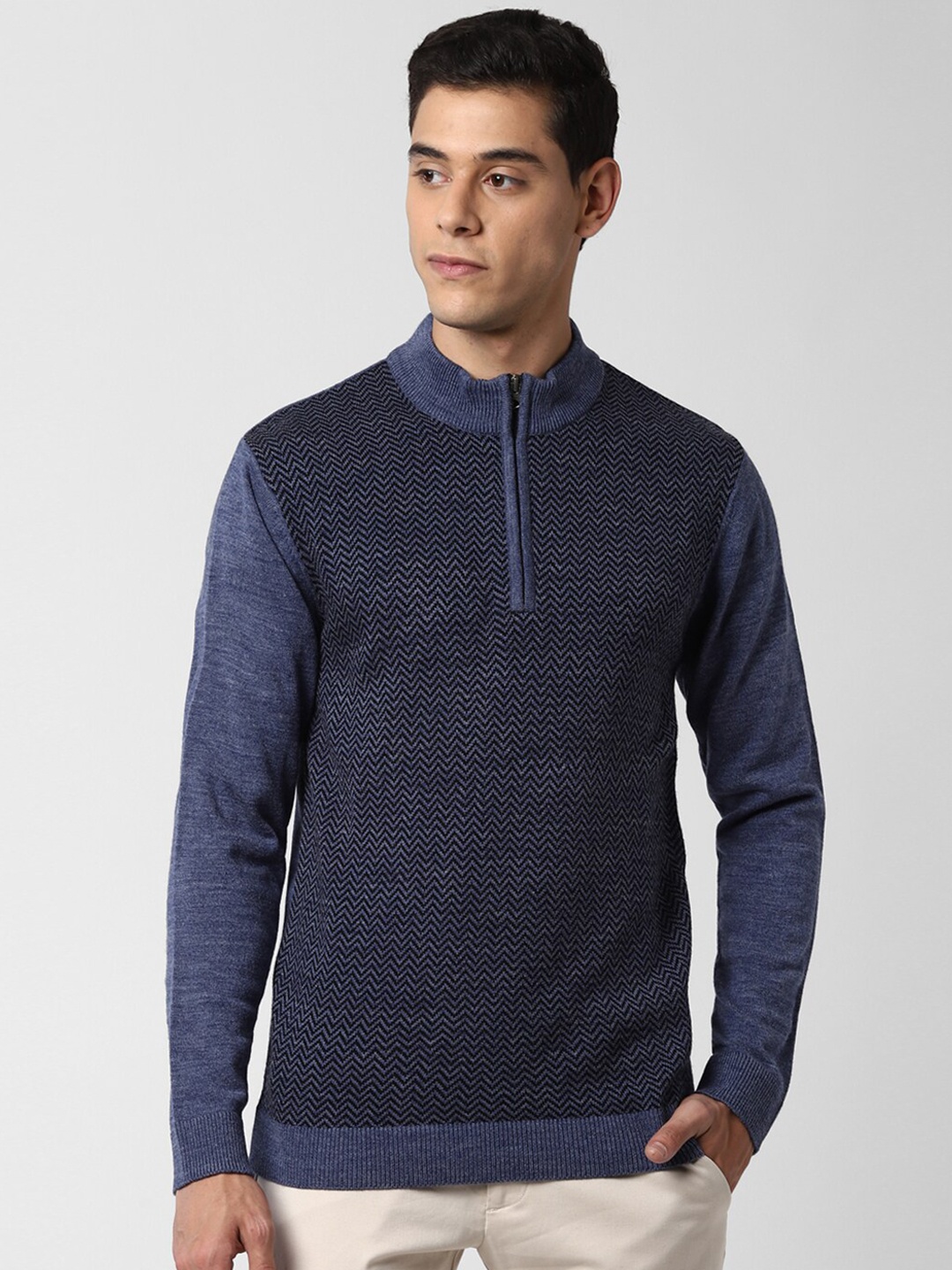 

Peter England Casuals Men Navy Blue & Black Chevron Pullover