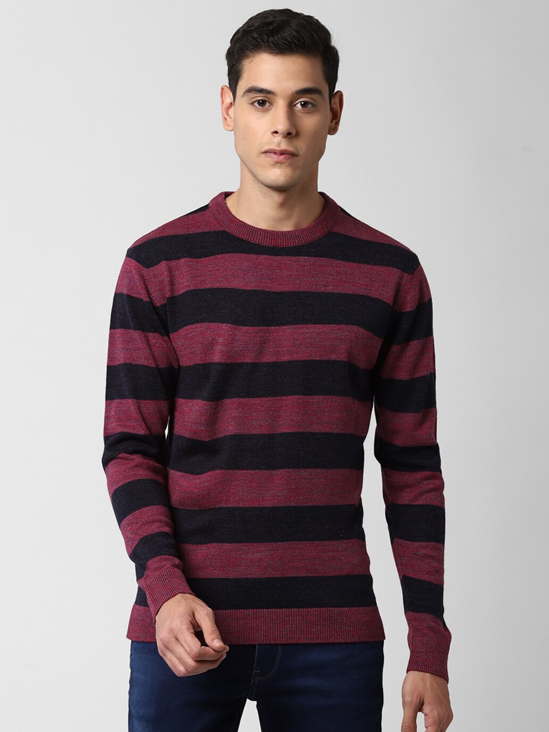 

Peter England Casuals Men Maroon & Black Striped Pullover