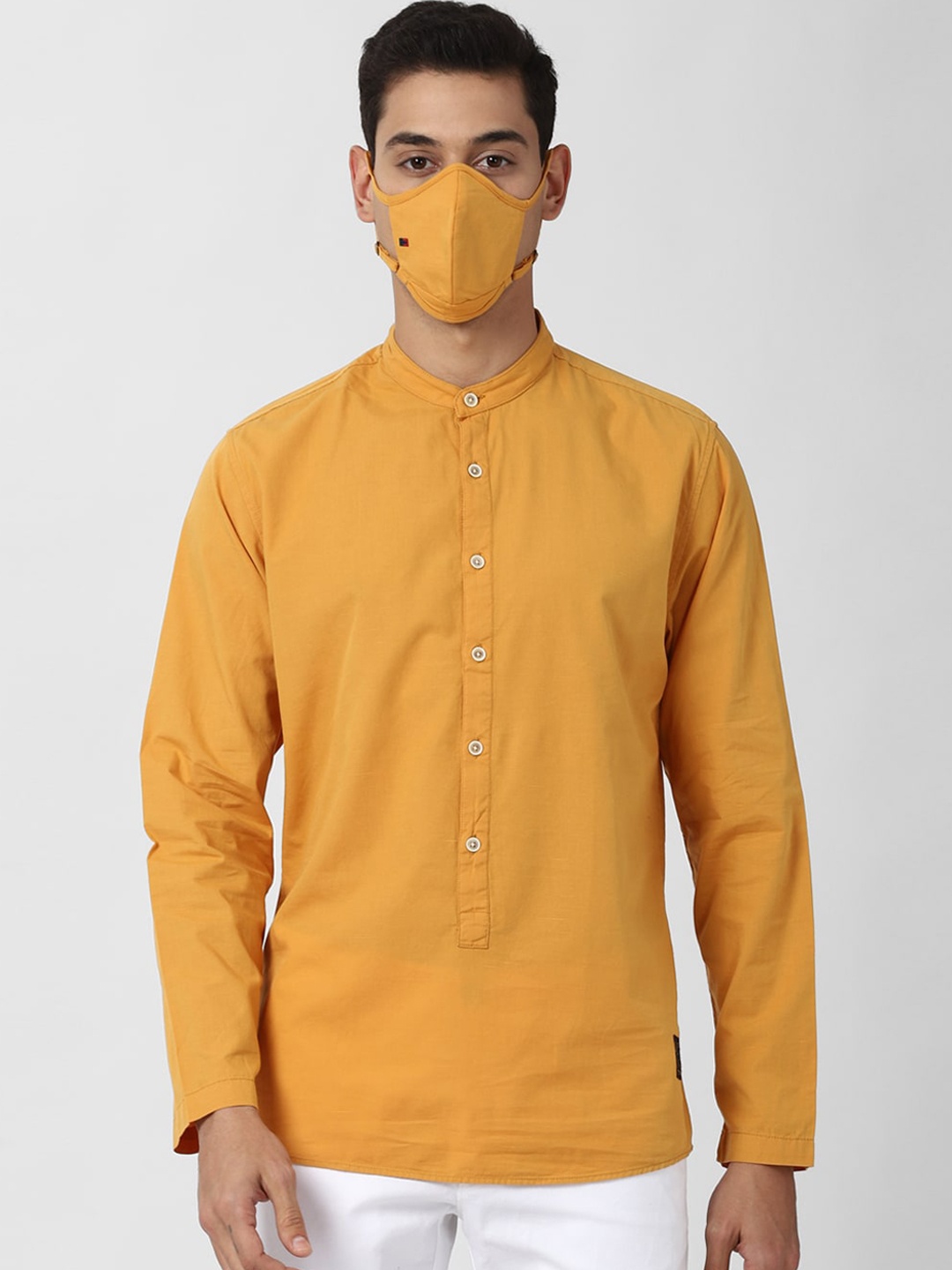 

Peter England Casuals Men Yellow Slim Fit Opaque Pure Cotton Casual Shirt With Mask