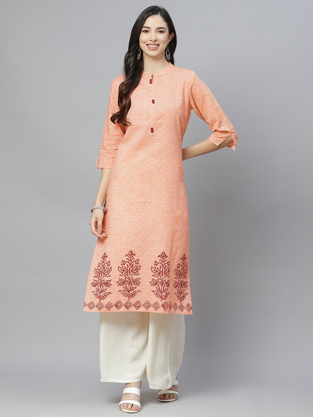 

aayusika Women Orange & Maroon Ethnic Motifs Printed Kurta
