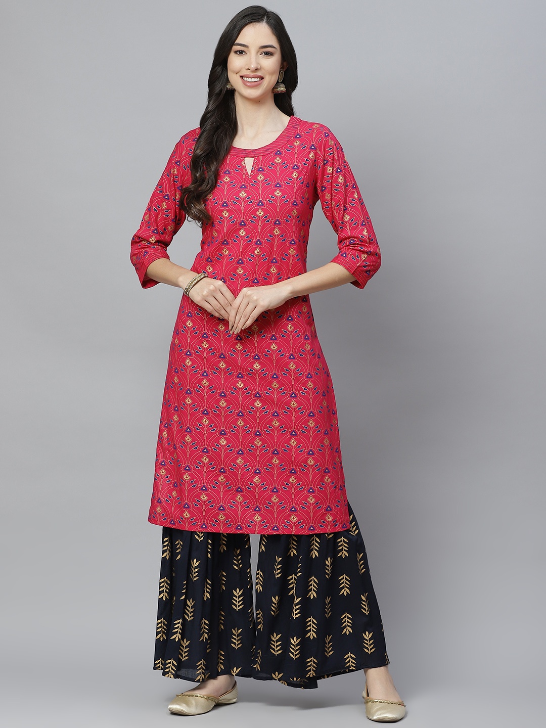 

aayusika Women Pink Ethnic Motifs Printed Regular Kurta with Sharara