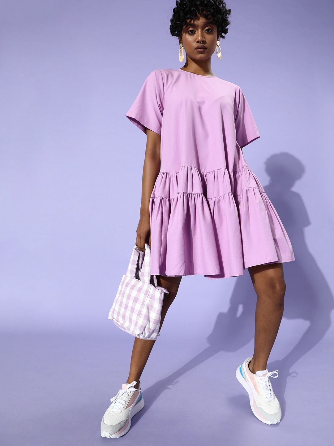 

QUIERO Women Charming Purple Solid Trapeze Dress