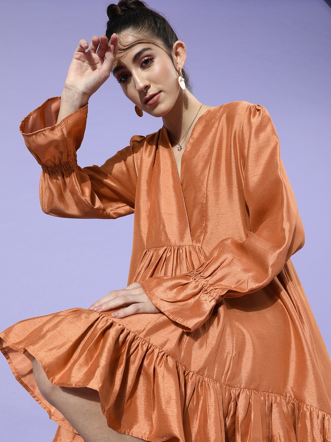 

QUIERO Women Attractive Peach Solid Trapeze Dress