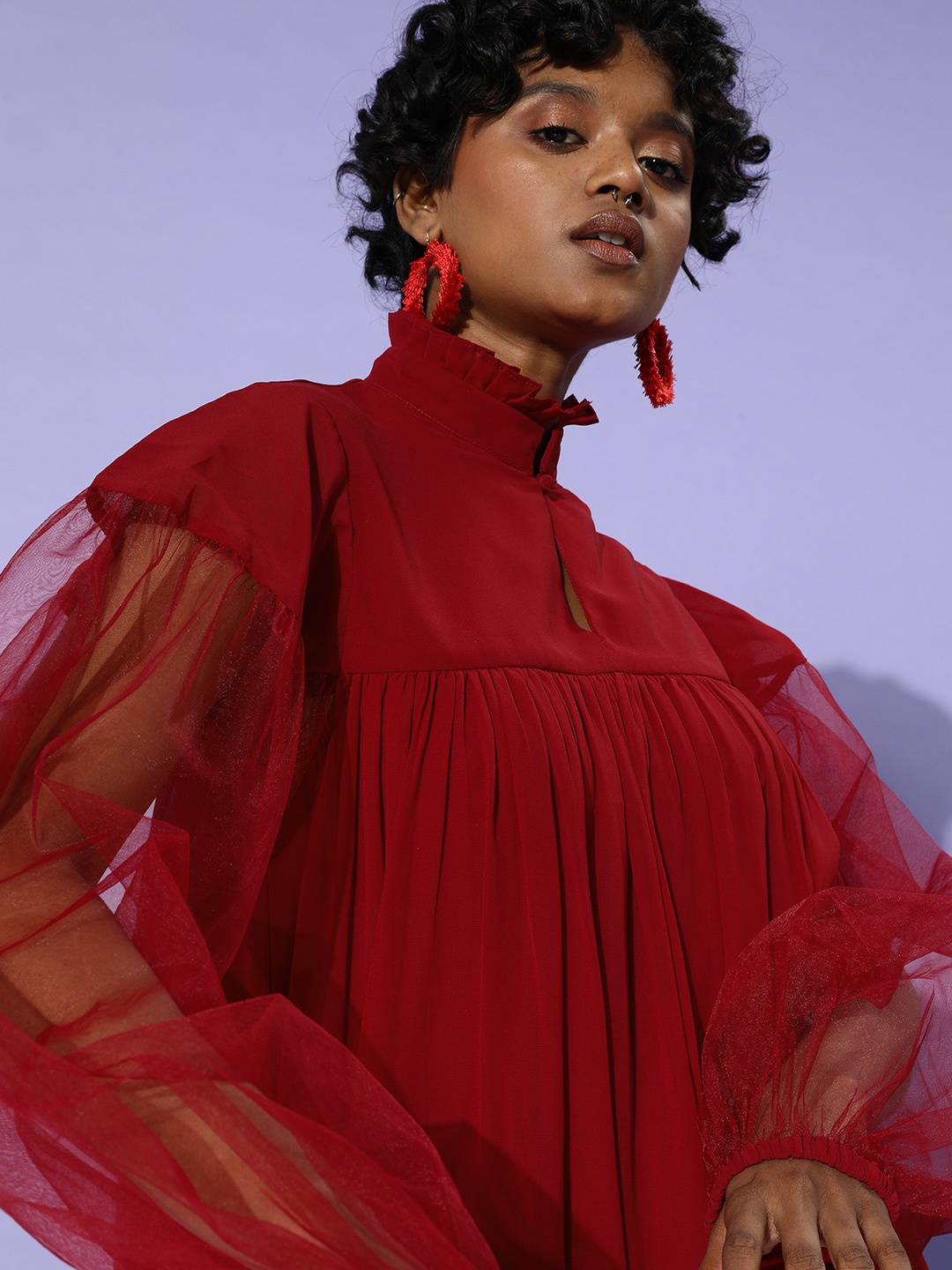 

QUIERO Women Gorgeous Red Solid Trapeze Dress