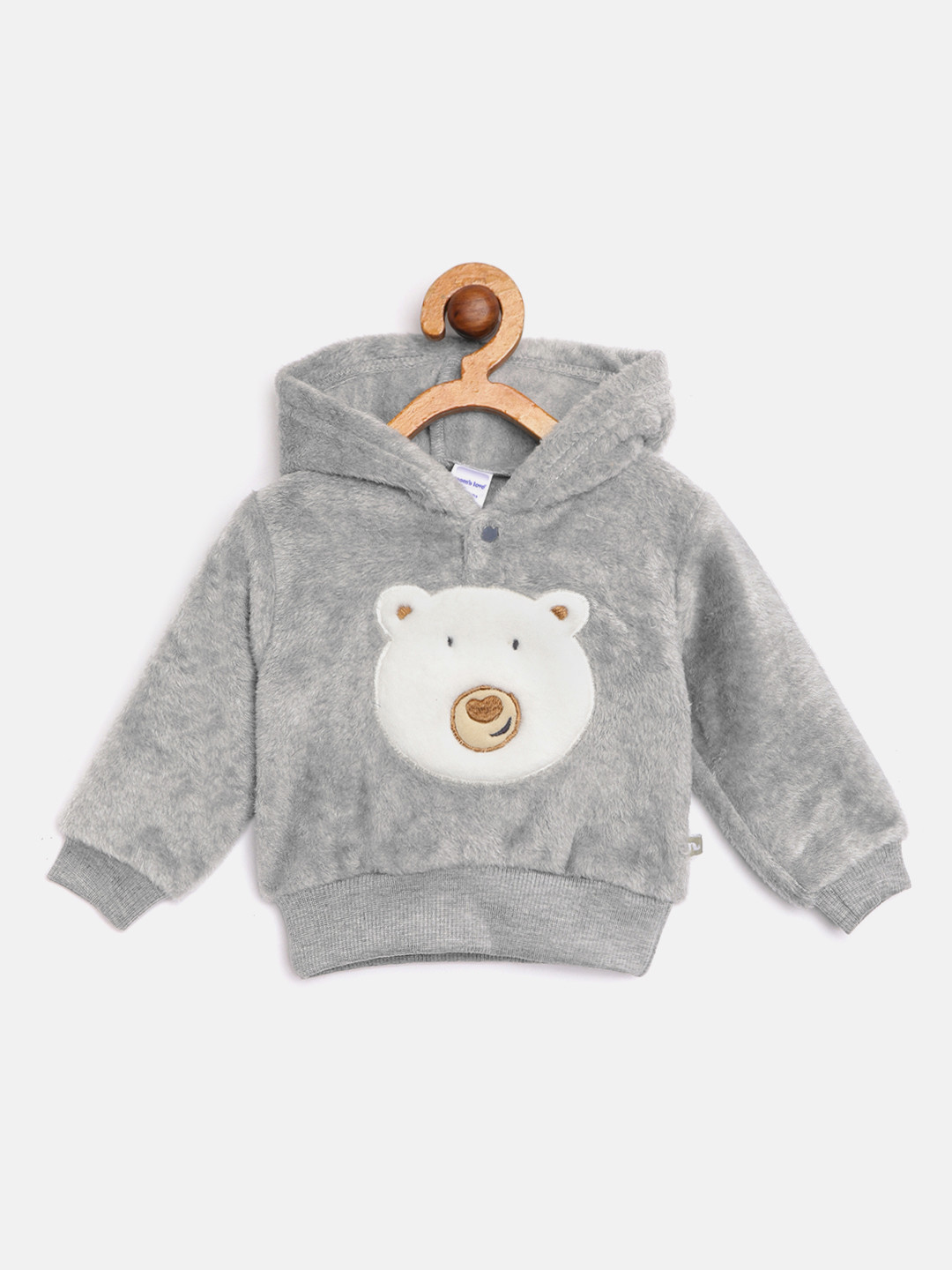 

Moms Love Infant Boys Grey & White Pure Cotton Bear Applique Sherpa Hooded Sweatshirt