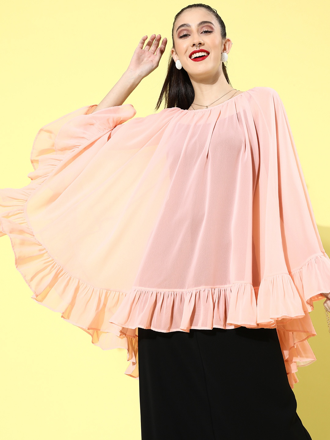 

QUIERO Women Pretty Pink Solid PonchoShrug