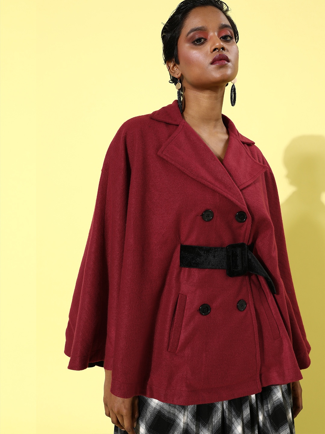 

QUIERO Women Charming Maroon Solid Poncho Shrug