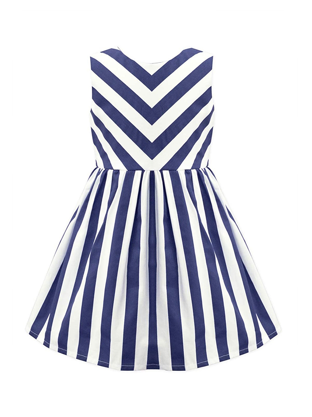 

A T U N Navy Blue & White Striped Pure Cotton Dress