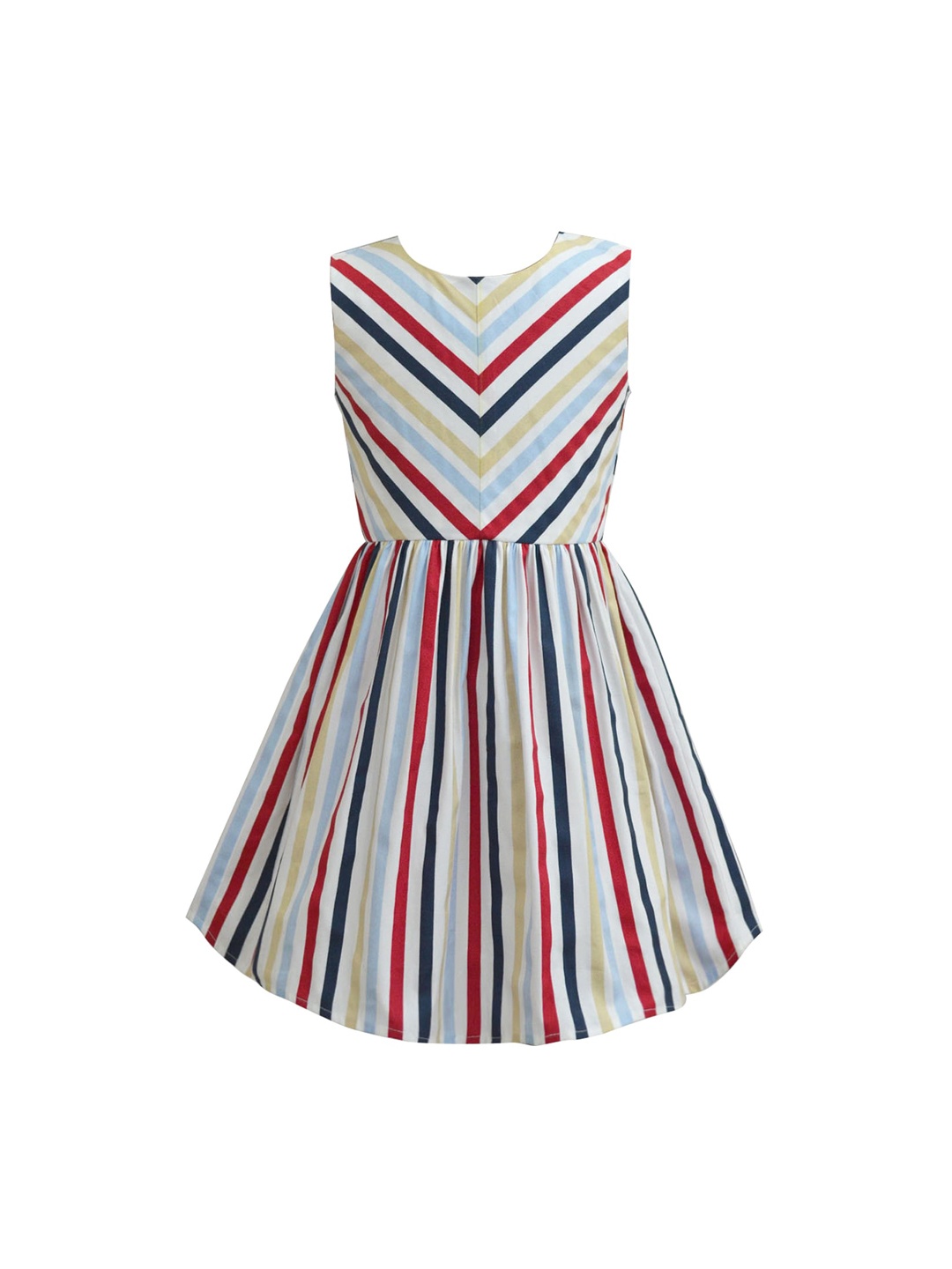 

A T U N Girls White & Red Striped Pure Cotton Dress