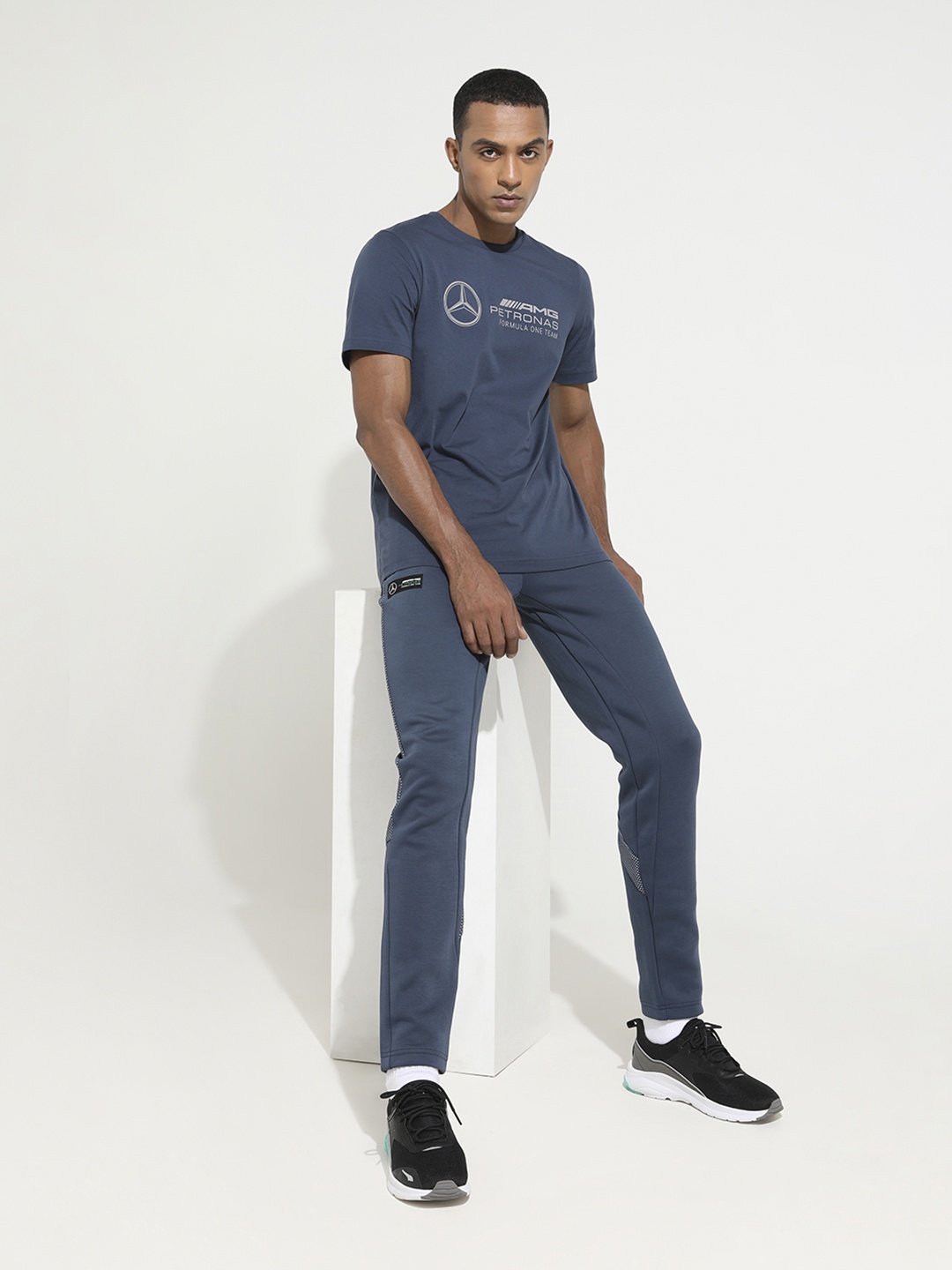 

PUMA Motorsport Men Blue & Grey Solid Slim-Fit Cotton Track Pants