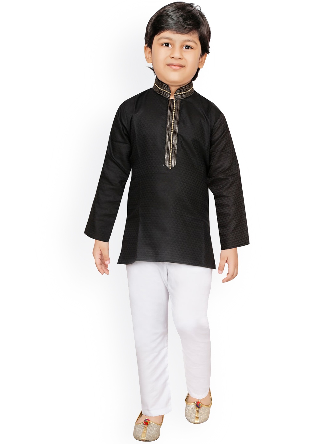 

Ridokidz Boys Black Layered Kurta with Pyjamas