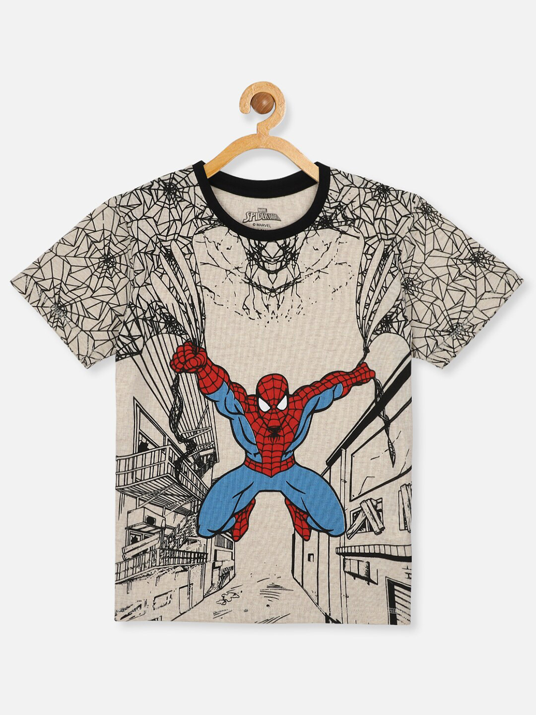 

Kids Ville Boys Beige Spiderman Printed T-shirt