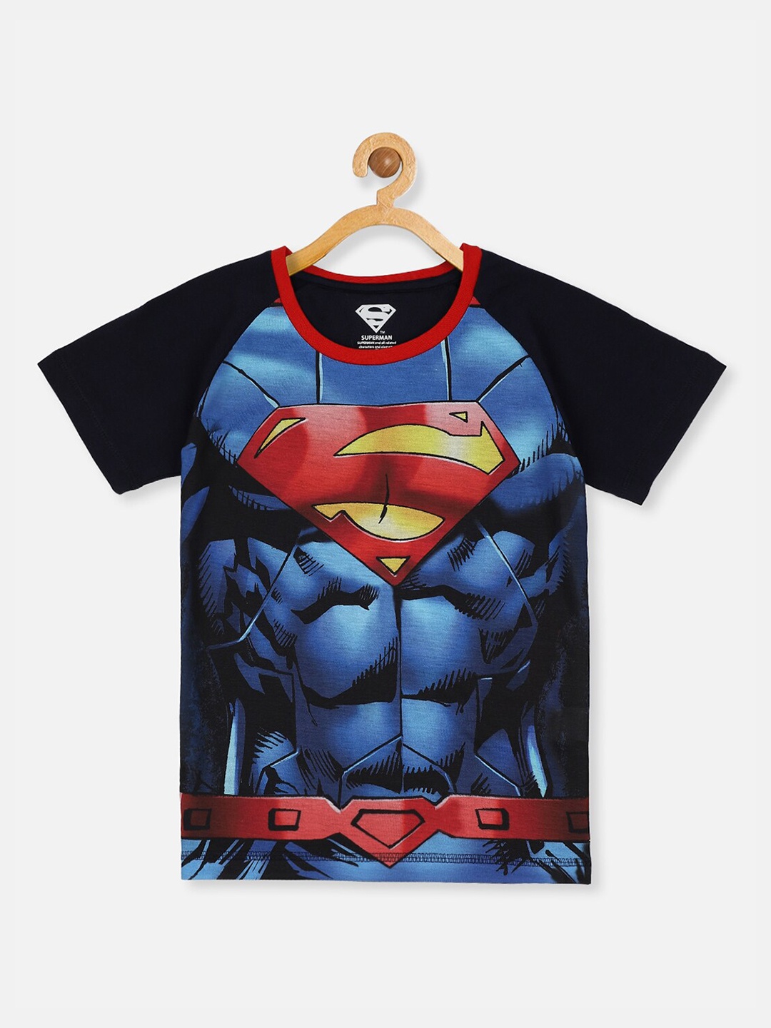 

Kids Ville Boys Blue Superman Printed Drop-Shoulder Sleeves Pockets T-shirt