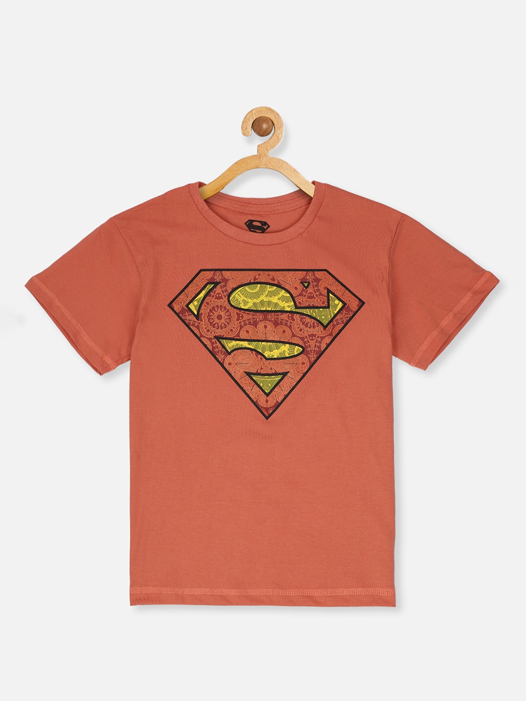 

Kids Ville Boys Peach-Coloured Superman Printed Applique T-shirt
