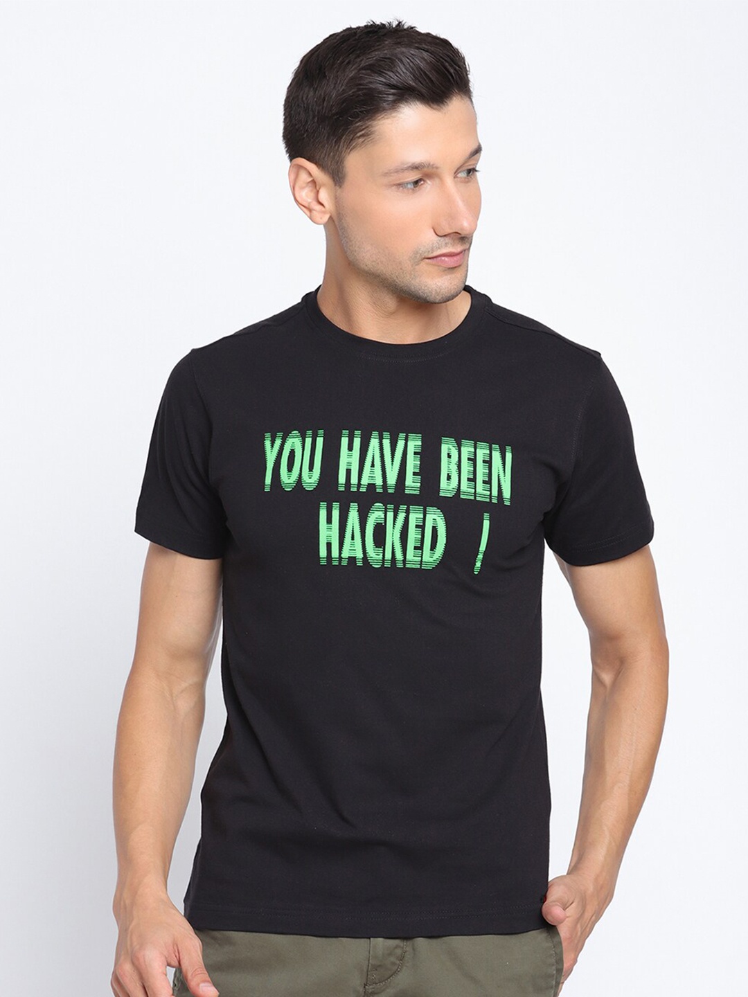 

PUNK Men Black & Green Typography Printed T-shirt