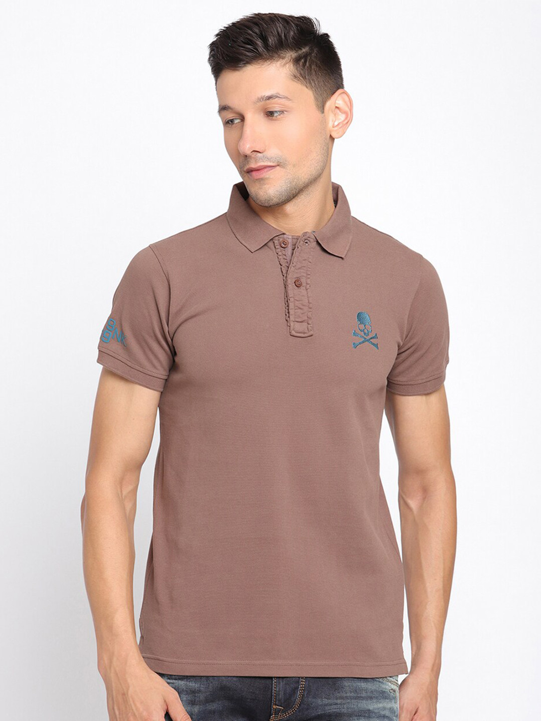 

PUNK Men Brown Polo Collar T-shirt