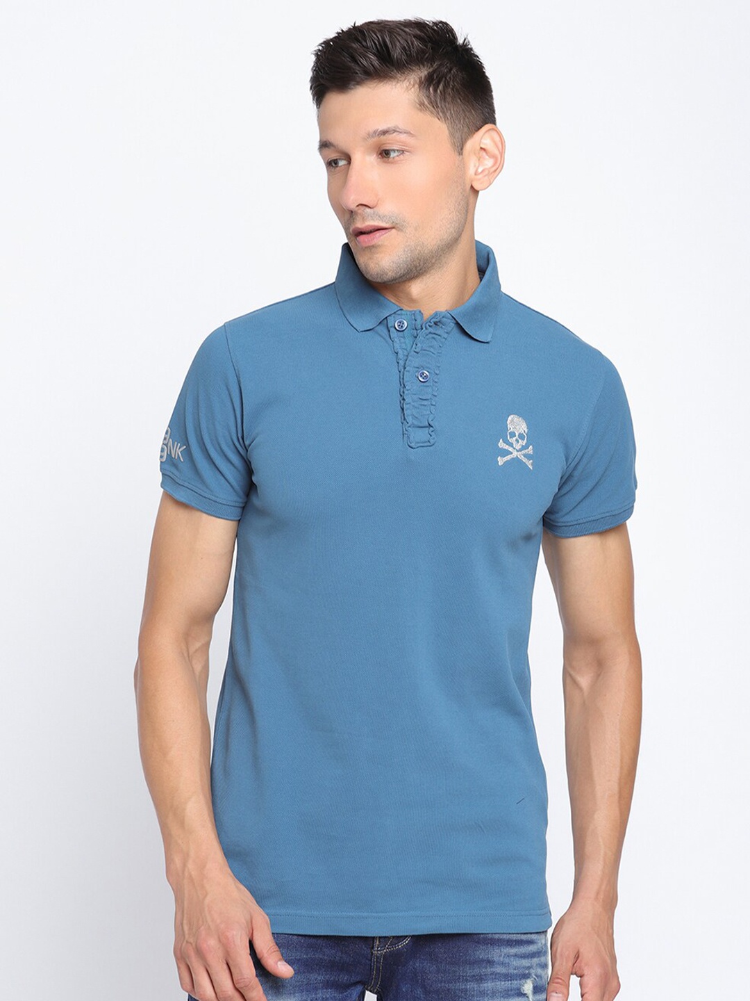 

PUNK Men Blue Polo Collar T-shirt
