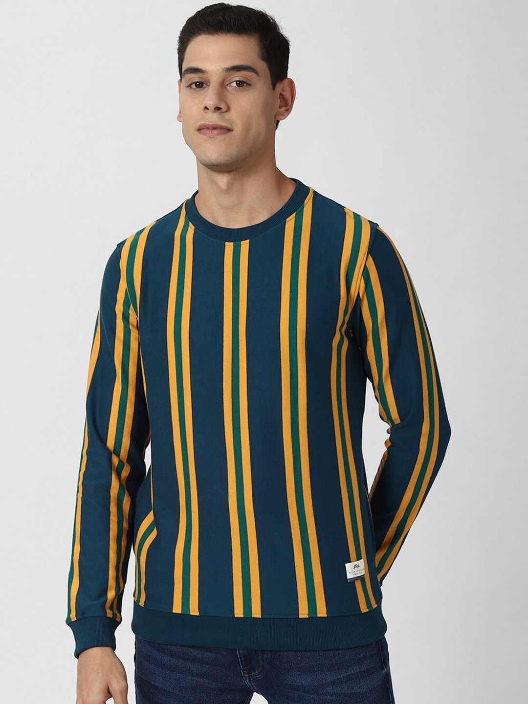 

Peter England Casuals Men Navy Blue Striped Sweatshirt