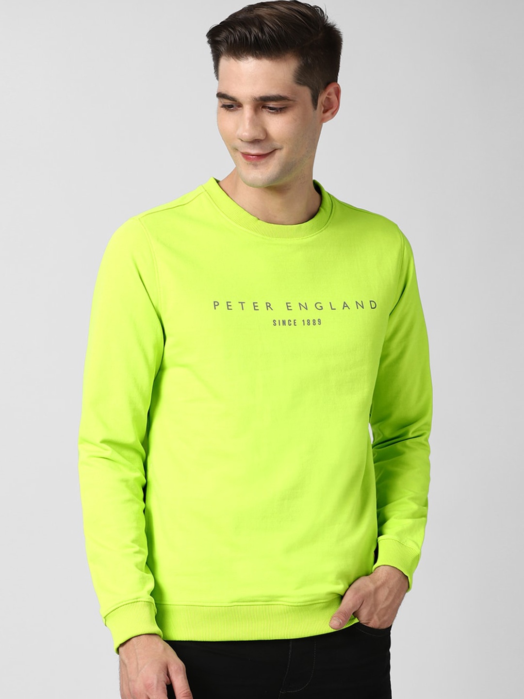 

Peter England Casuals Men Green Printed Sweatshirt