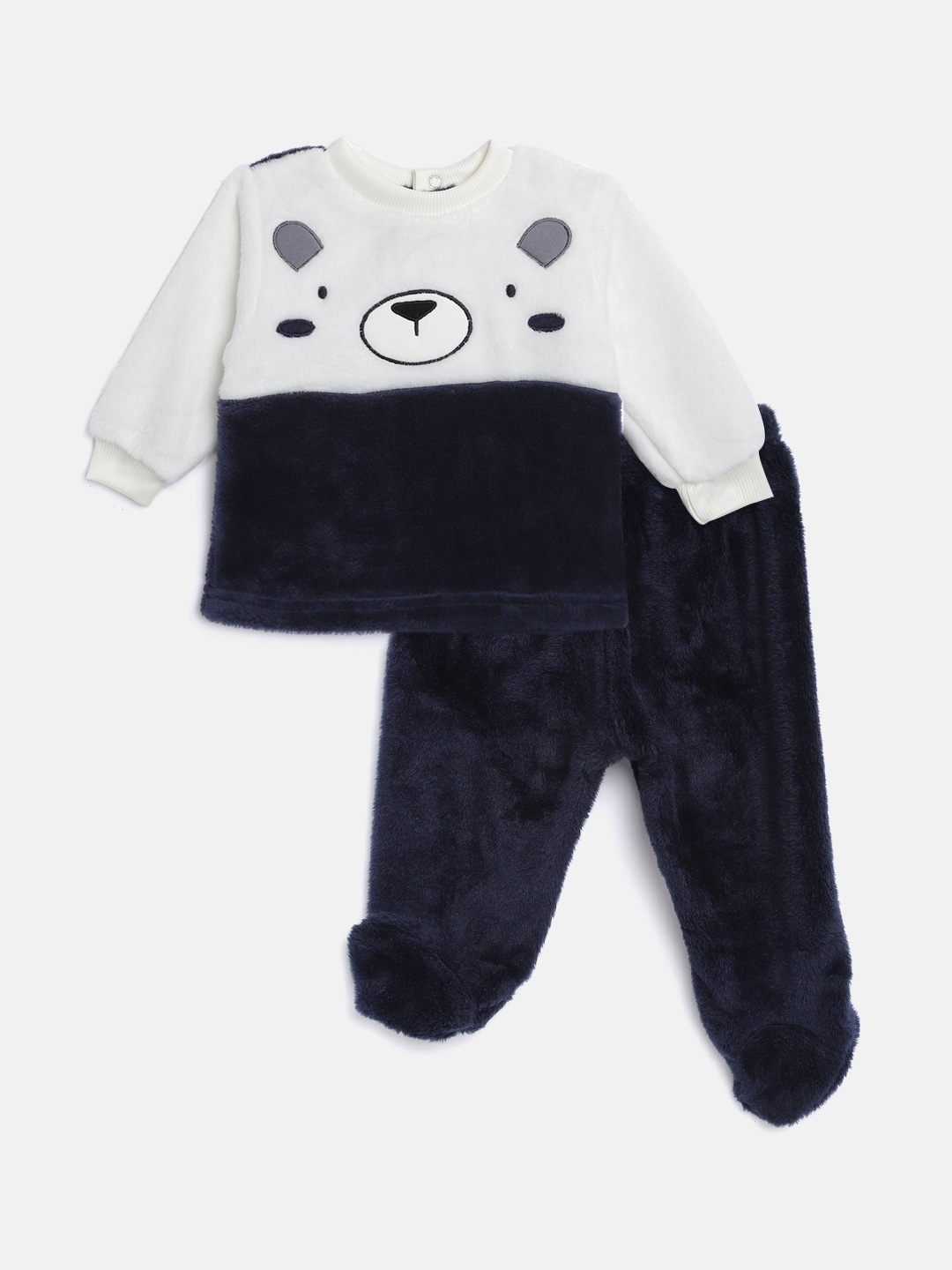 

Moms Love Infant Boys Navy Blue & White Cotton Colourblocked Sweatshirt with Pyjamas