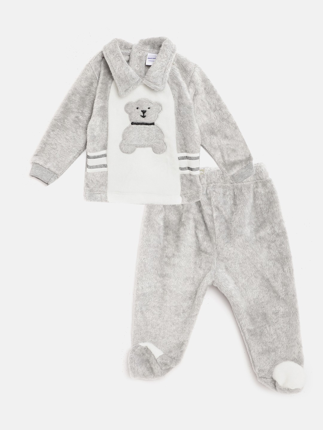

Moms Love Infant Boys Grey & White Cotton Colourblocked Faux Fur Sweatshirt & Pyjamas