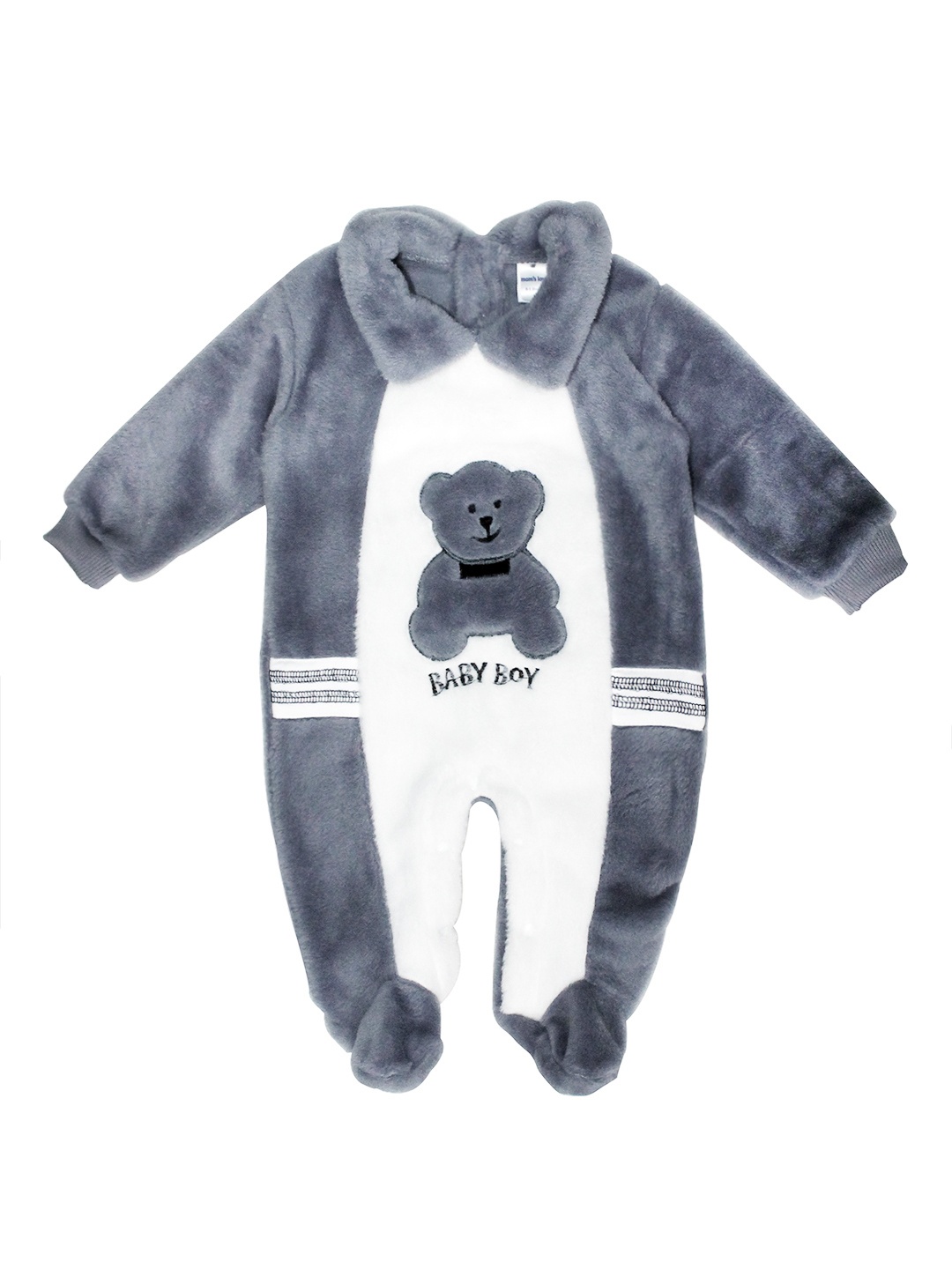 

Moms Love Infant Boys Charcoal Grey and White Cotton Colourblocked Faux Fur Sleepsuit