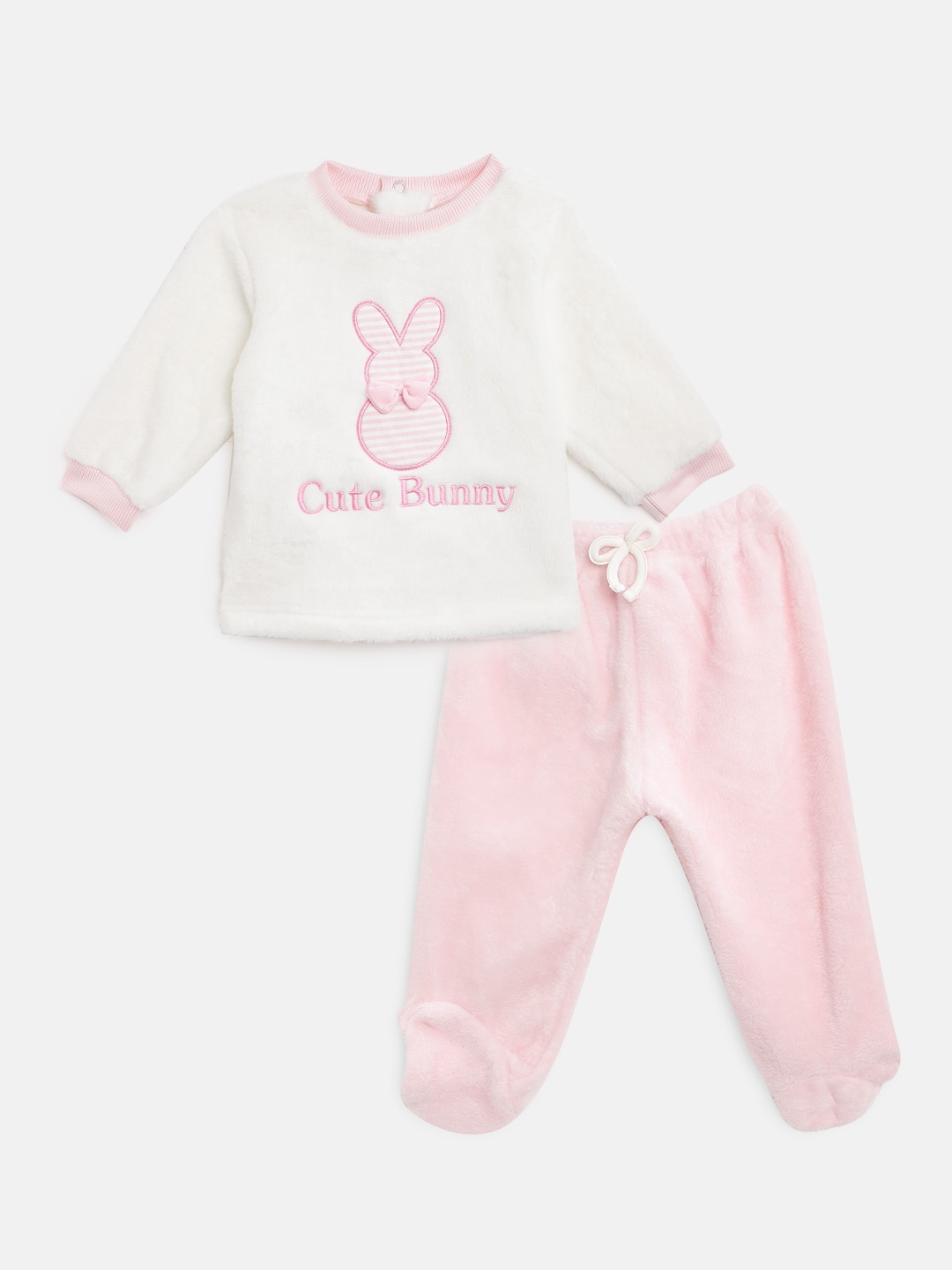 

Moms Love Infant Girls White & Pink Pure Cotton Faux Fur Sweatshirt with Bootie Leggings