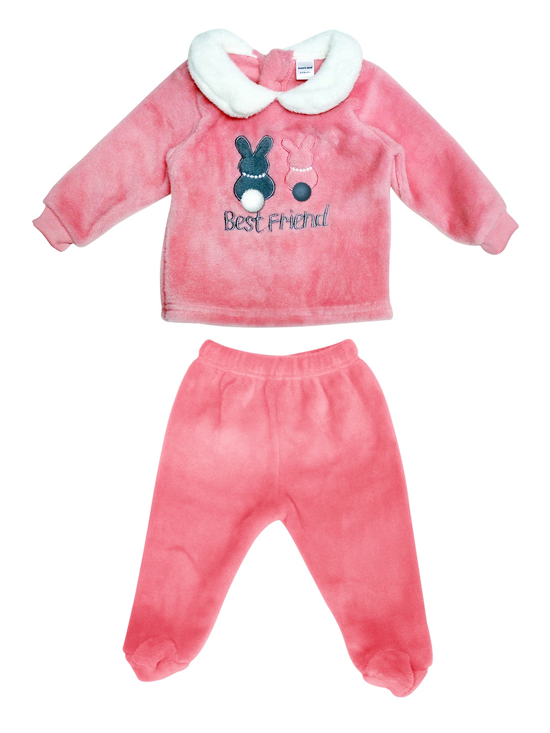 

Moms Love Infant Pure Cotton Faux Fur Sweatshirt with Bootie Pyjama, Pink