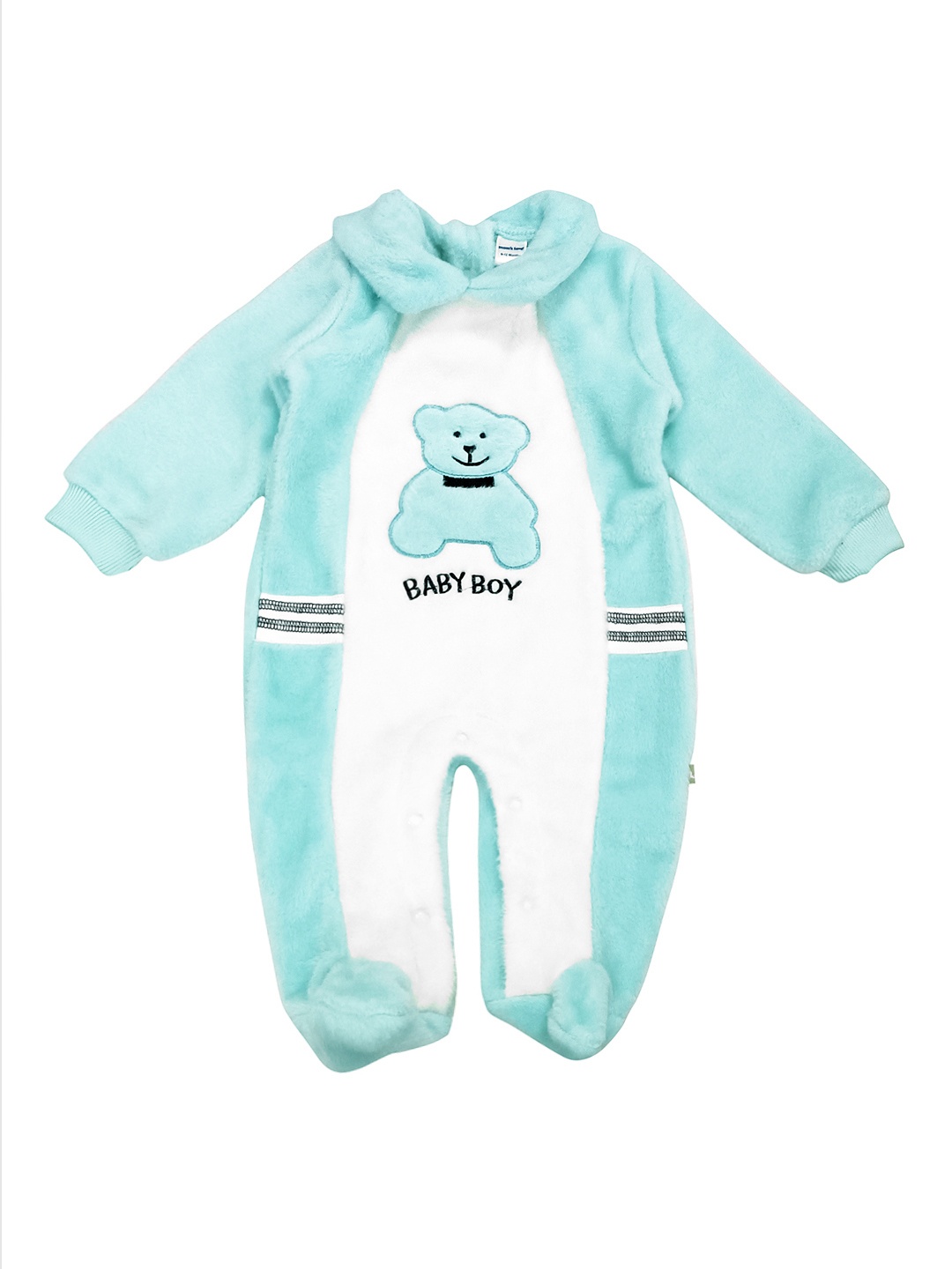 

Moms Love Infant Boys Blue and White Cotton Colourblocked Faux Fur Sleepsuit