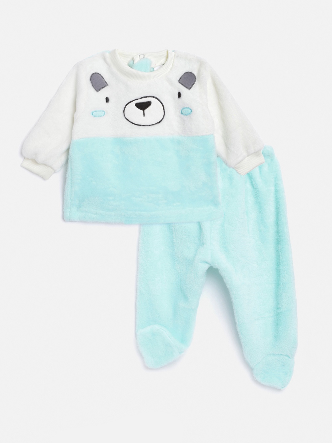 

Moms Love Infant Boys Blue & White Cotton Colourblocked Sweatshirt with Pyjamas