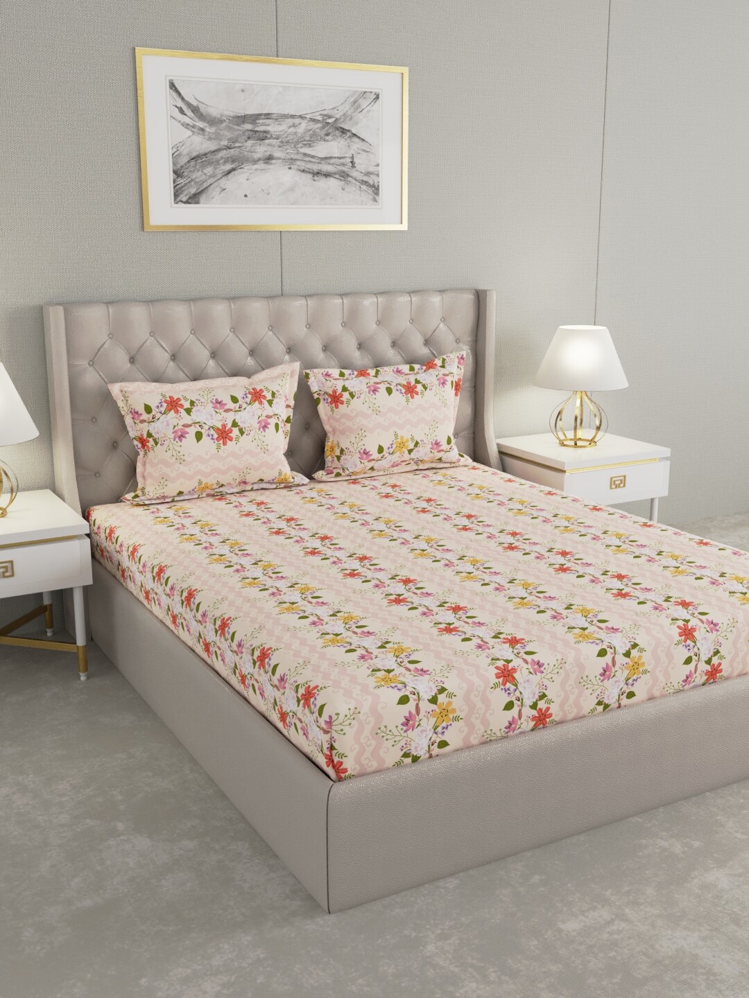 

Raymond Home Multicoloured Floral 104 TC Queen Bedsheet with 2 Pillow Covers, Multi