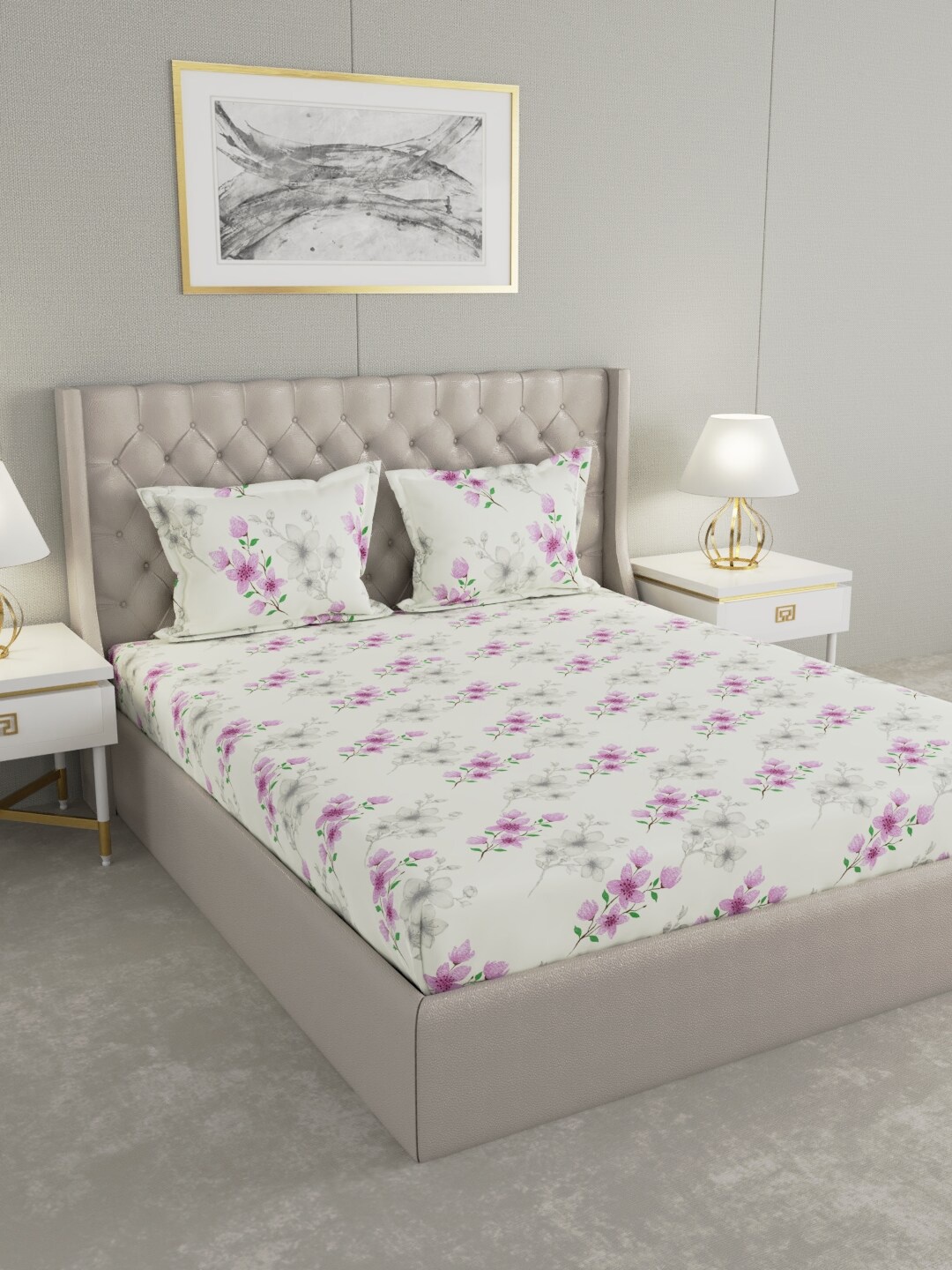 

Raymond Home Lavender & White Floral 104 TC Queen Bedsheet with 2 Pillow Covers