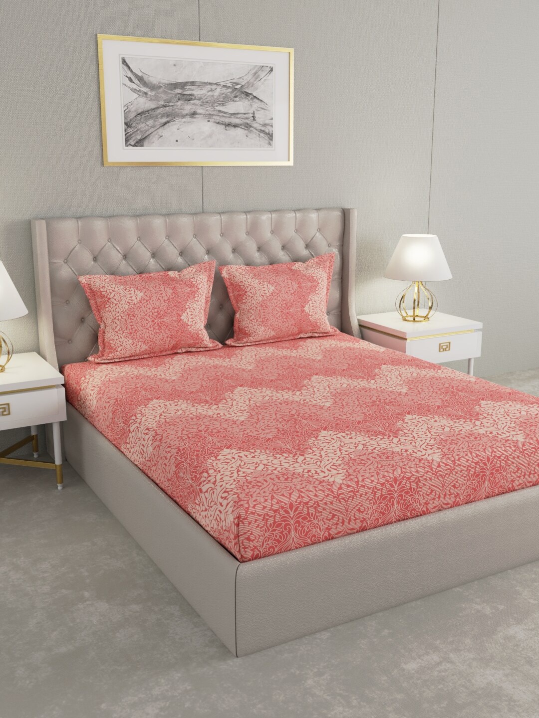 

Raymond Home Red & Off White Ethnic Motifs 104 TC Queen Bedsheet with 2 Pillow Covers
