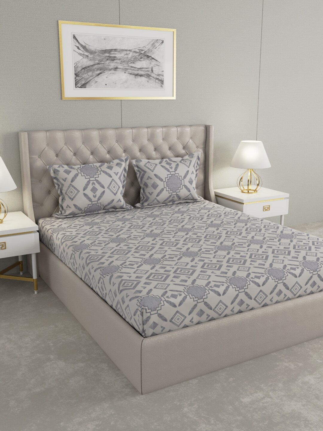 

Raymond Home Grey Ethnic Motifs 104 TC Queen Bedsheet With 2 Pillow Covers