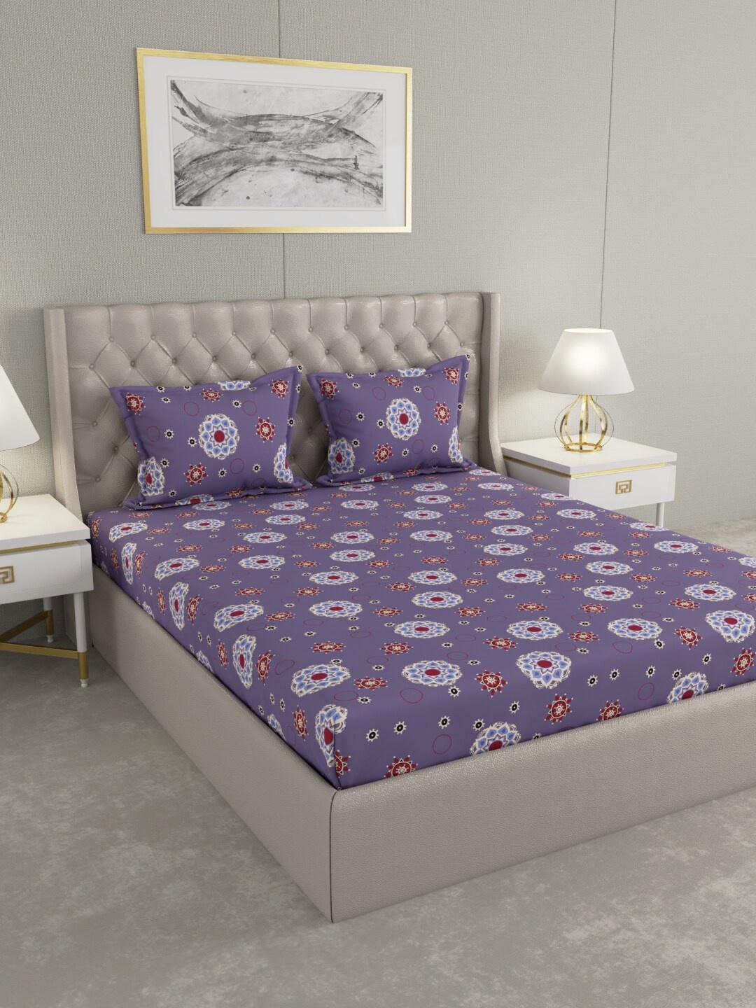 

Raymond Home Blue & Maroon Ethnic Motifs 104 TC Queen Bedsheet with 2 Pillow Covers