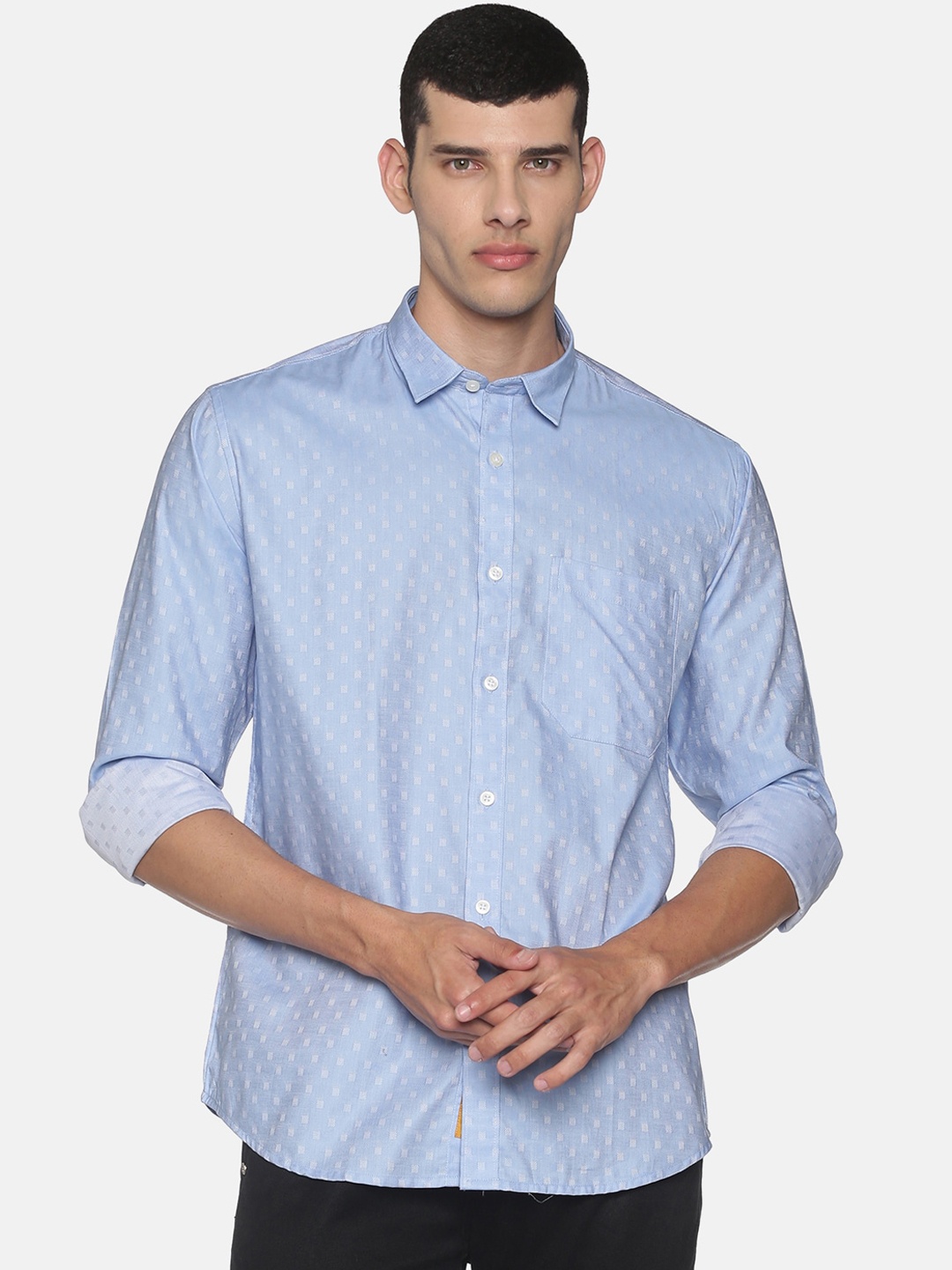 

Balista Men Blue Opaque Printed Cotton Casual Shirt